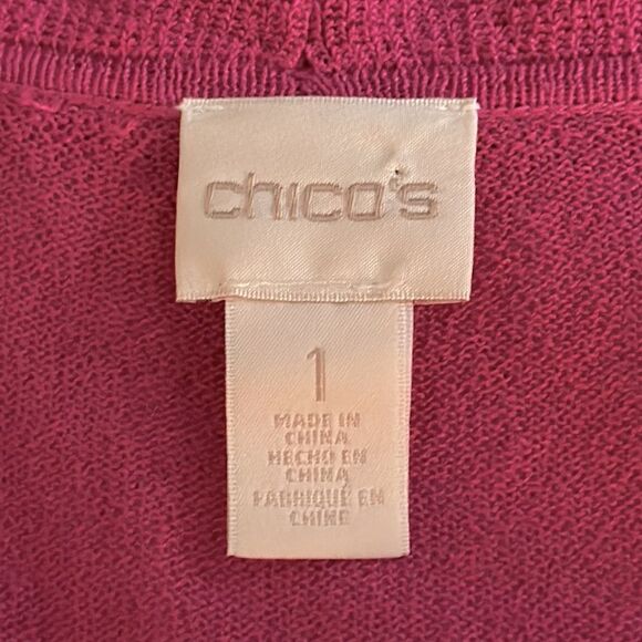 Chico’s Cardigan Size 1 (8) Medium Fuchsia Pink Open Front - Picture 9 of 13